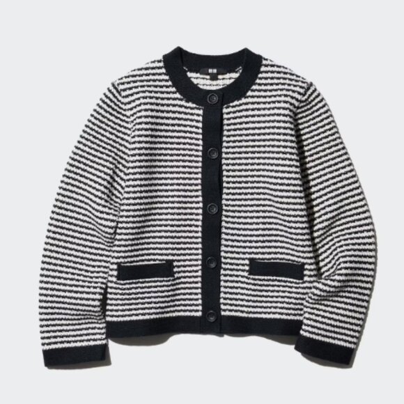 Uniqlo Sweaters - NWT Uniqlo Women's Knitted Short Stripped Cardigan - Black / White - Size XL